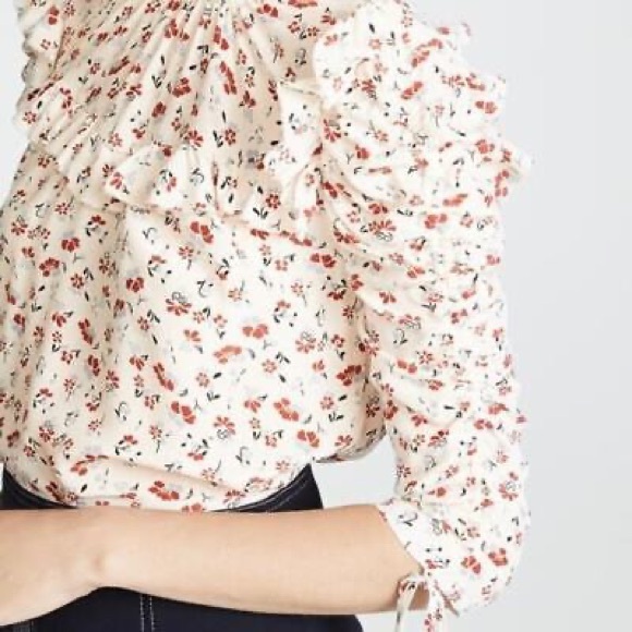 Veronica Beard Howell Blouse White Multi Floral Silk Bohemian Breathable Light - Picture 3 of 10